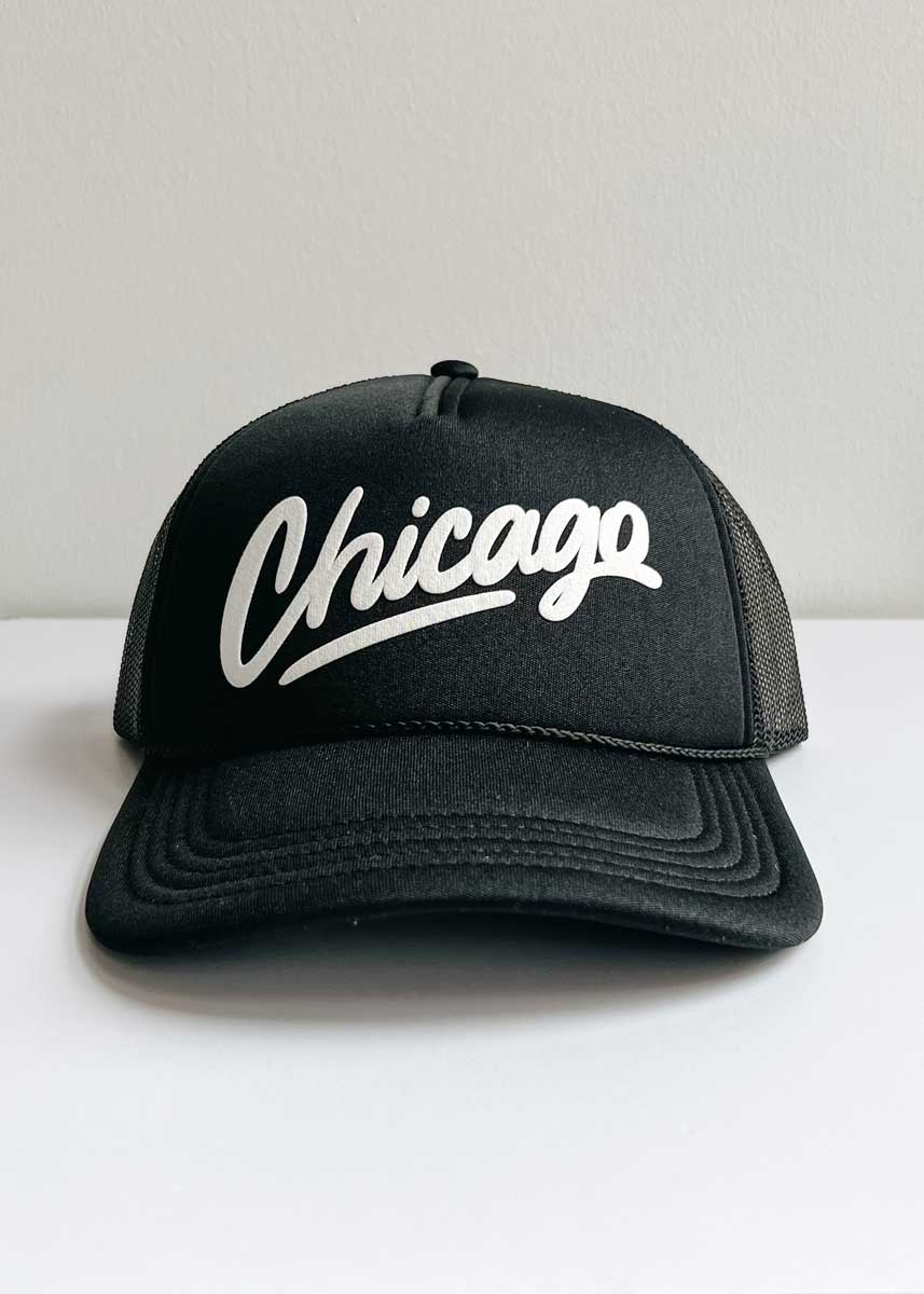 Chicago Script Trucker Hat - Black