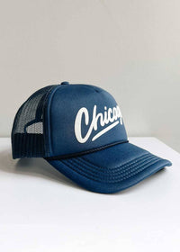 Chicago Script Trucker Hat - Navy