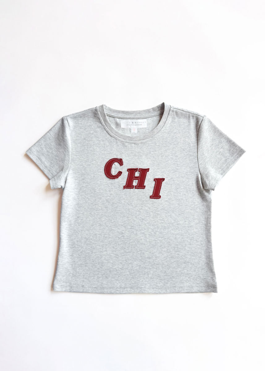 Chi Applique Baby Tee - Grey & Red
