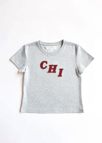 Chi Applique Baby Tee - Grey & Red