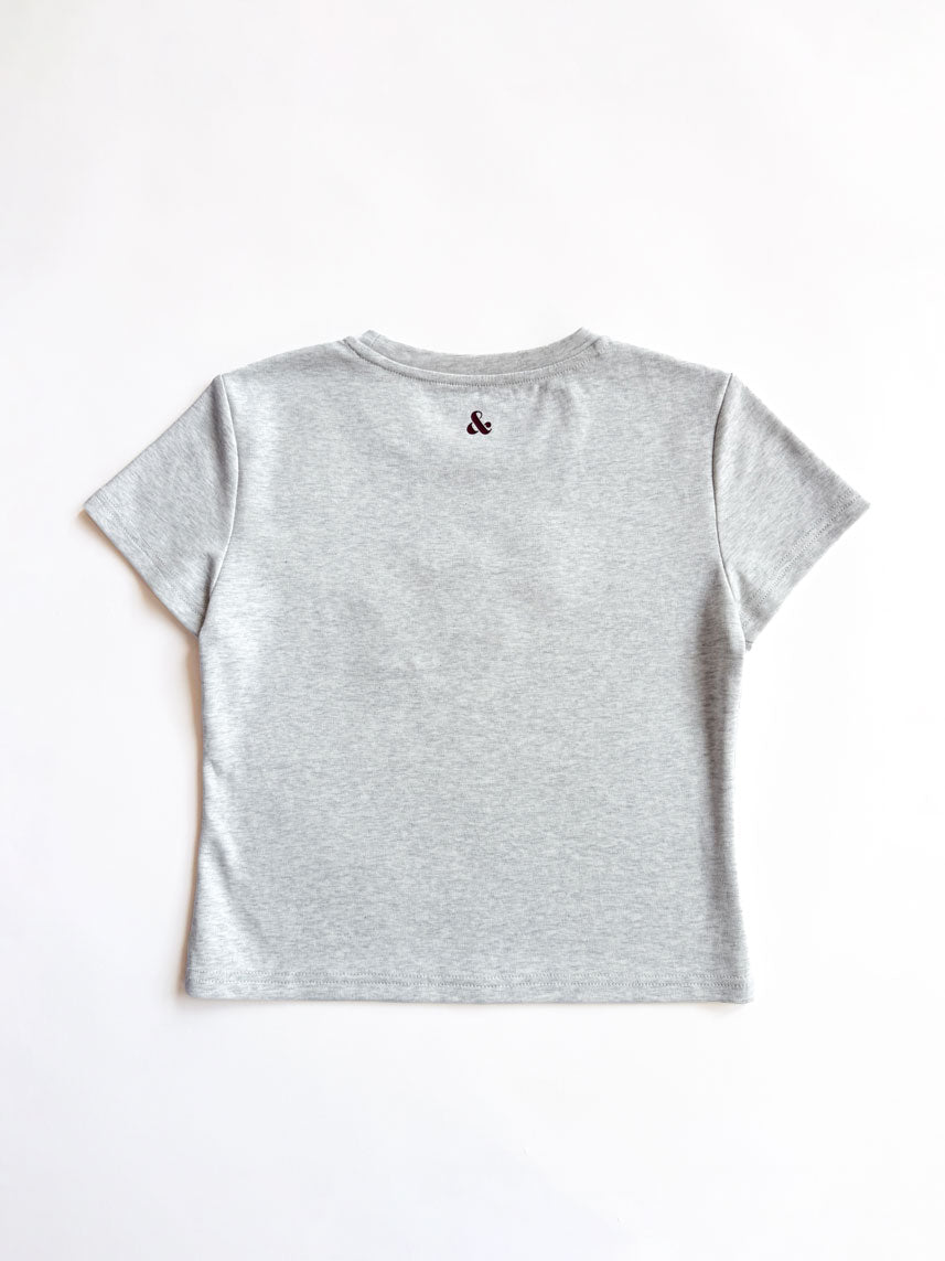 Chi Applique Baby Tee - Grey & Red