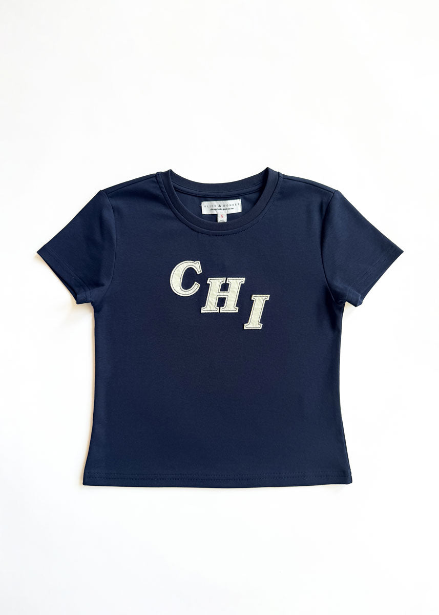 Chi Applique Baby Tee - Navy & Ivory