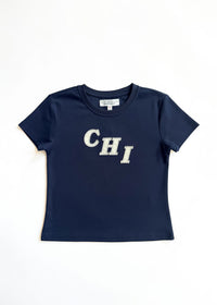 Chi Applique Baby Tee - Navy & Ivory