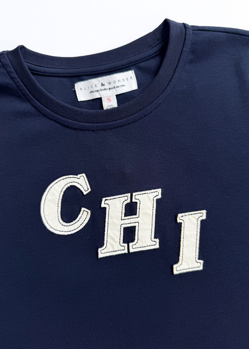 Chi Applique Baby Tee - Navy & Ivory