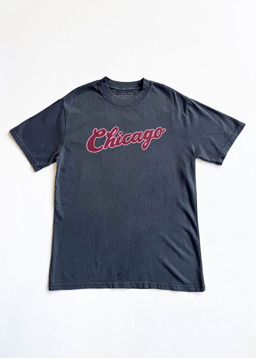 Chicago Script Unisex Tee - Washed Navy