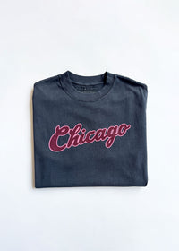 Chicago Script Unisex Tee - Washed Navy