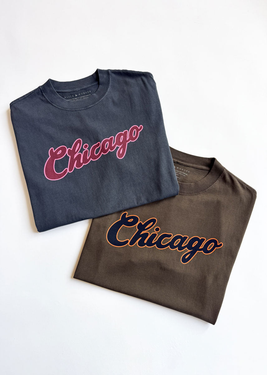 Chicago Script Unisex Tee - Washed Navy