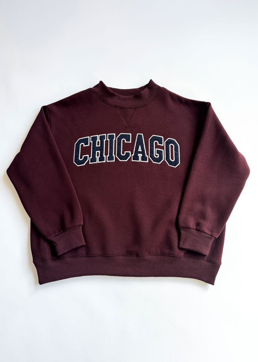 Chicago Collegiate Cord Mock Neck Sweatshirt - Burgundy & Blue