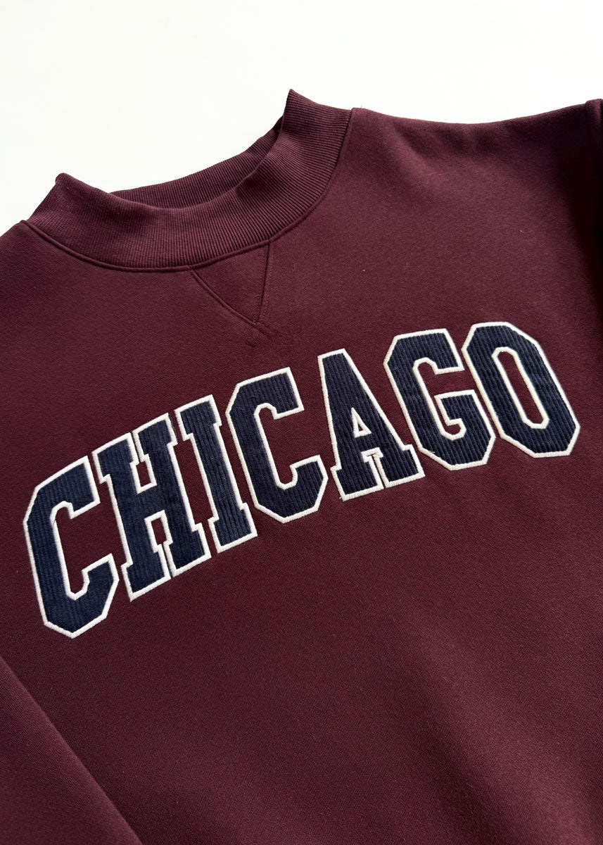 Chicago Collegiate Cord Mock Neck Sweatshirt - Burgundy & Blue