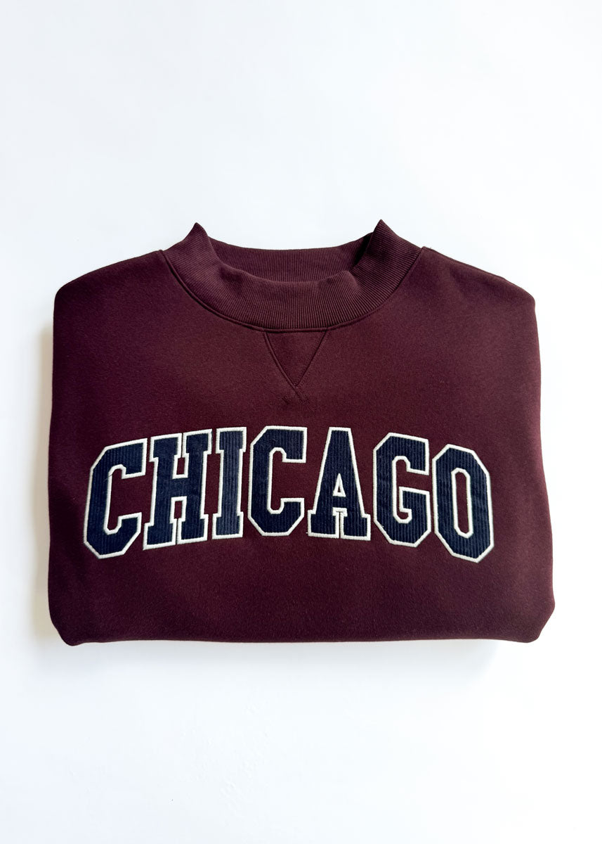 Chicago Collegiate Cord Mock Neck Sweatshirt - Burgundy & Blue