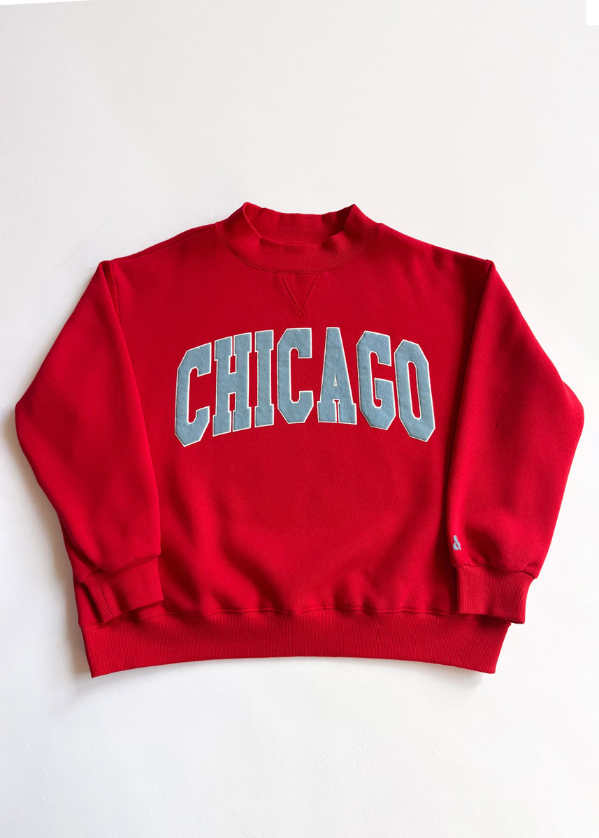 Chicago Collegiate Puff Mock Neck Sweatshirt - Red & Sky Blue