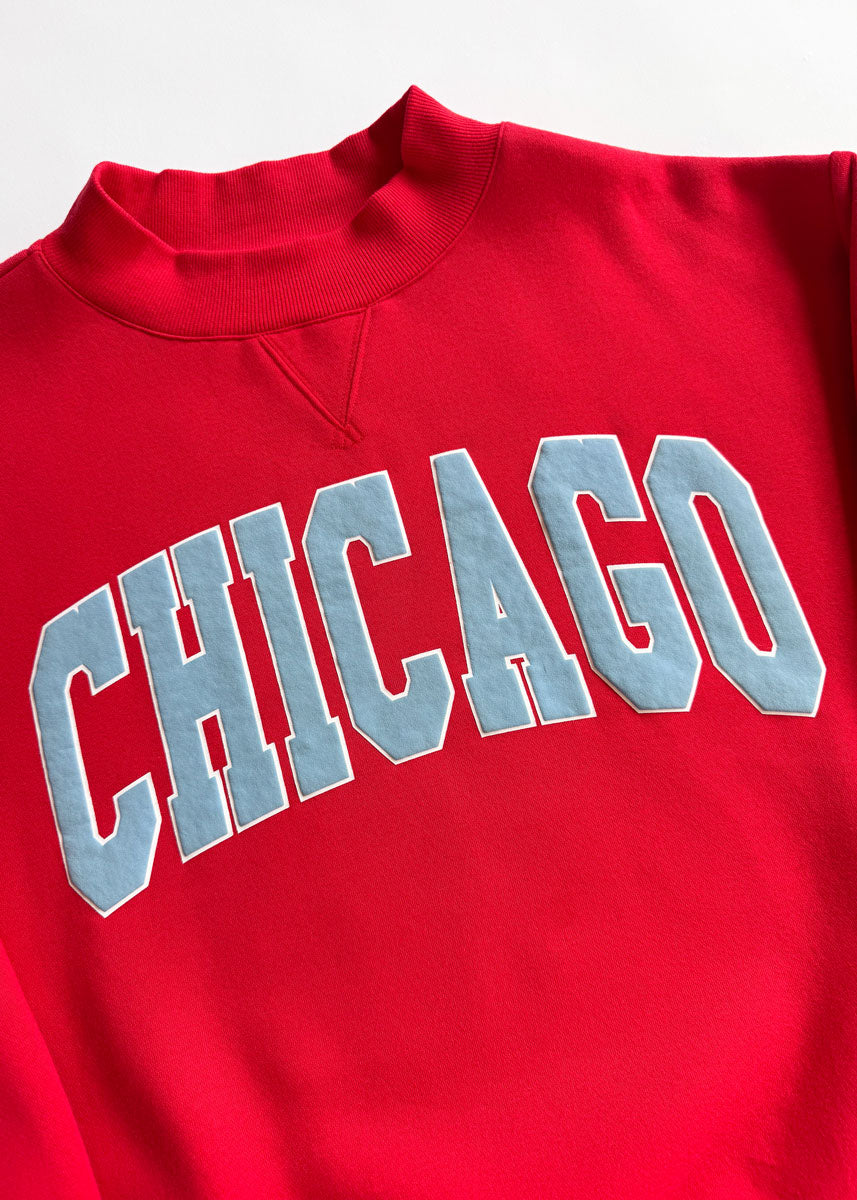 Chicago Collegiate Puff Mock Neck Sweatshirt - Red & Sky Blue