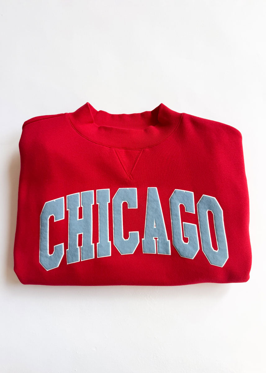 Chicago Collegiate Puff Mock Neck Sweatshirt - Red & Sky Blue