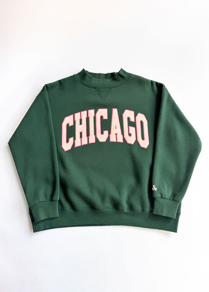 Chicago Collegiate Puff Mock Neck Sweatshirt - Green & Pink