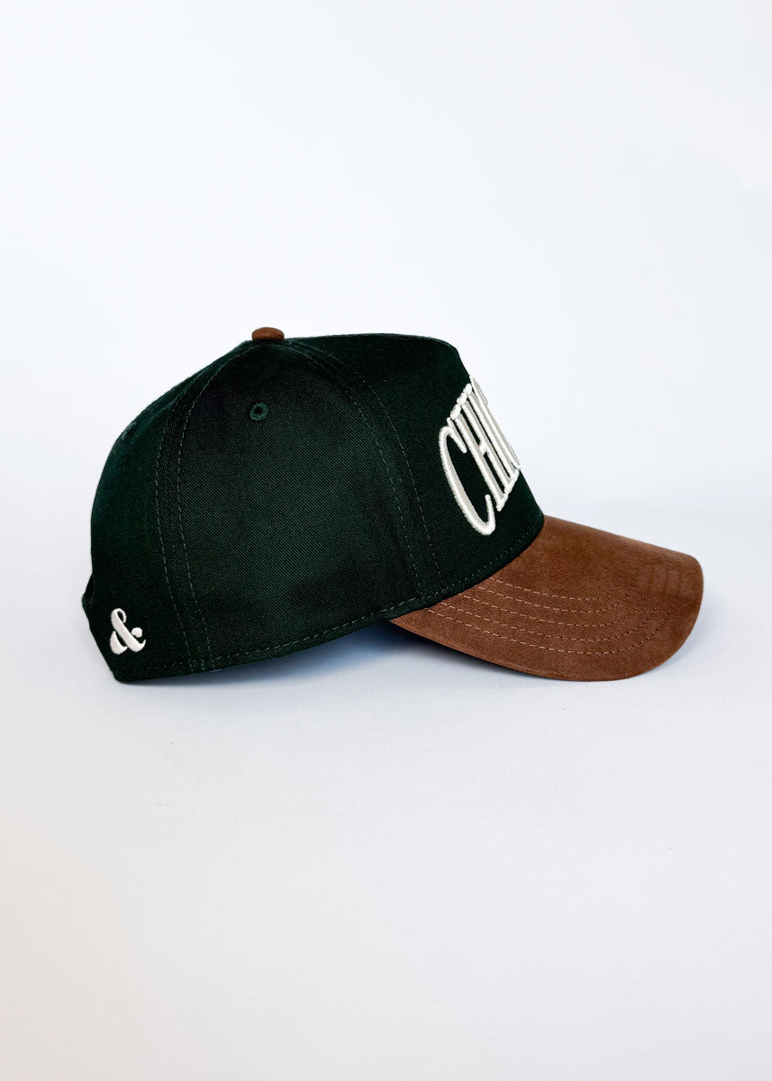 Chicago Puff Baseball Cap - Green & Brown Suede