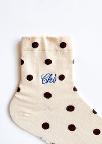 Chi Embroidered Polka Dot Trouser Sock - Latte