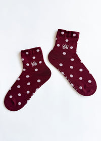 Chi Embroidered Polka Dot Trouser Sock - Burgundy