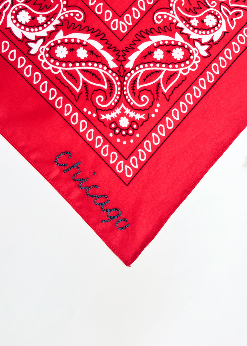 Chicago Stitch Embroidered Bandana - Windy City Red