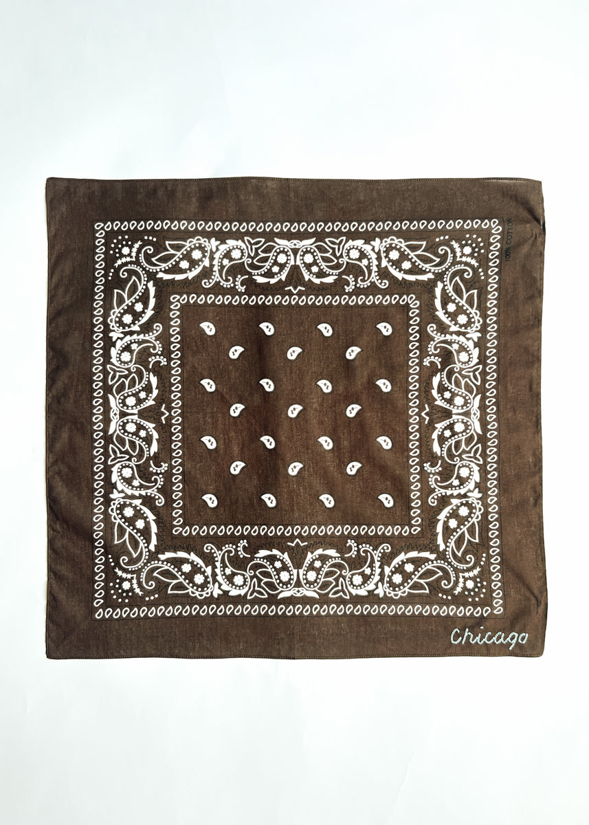 Chicago Stitch Embroidered Bandana - Brown