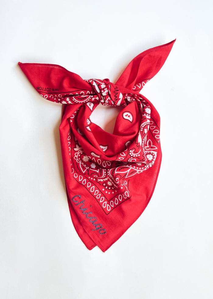 Chicago Stitch Embroidered Bandana - Windy City Red
