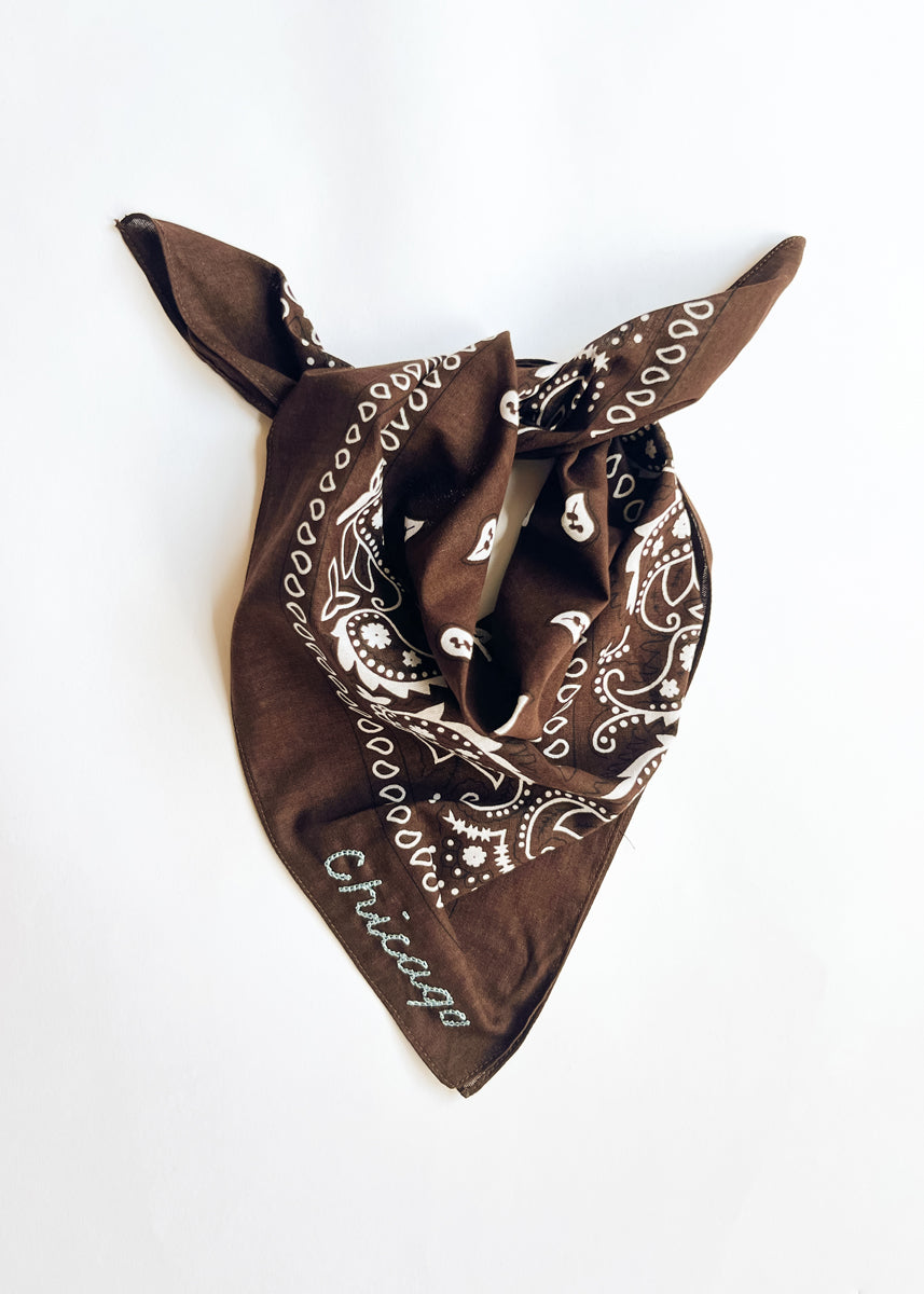 Chicago Stitch Embroidered Bandana - Brown