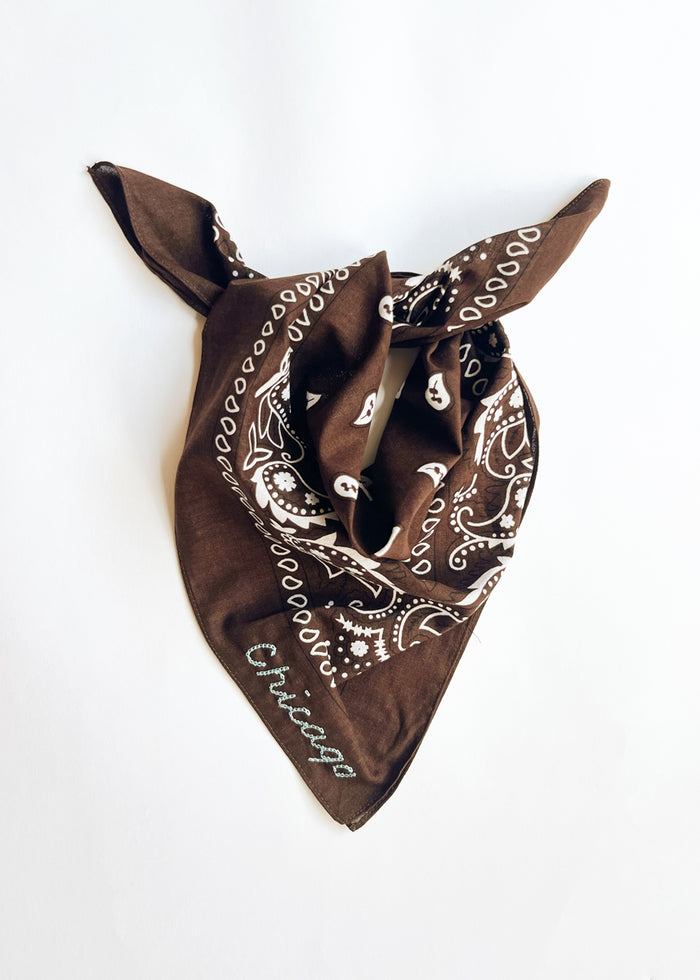 Chicago Stitch Embroidered Bandana - Brown