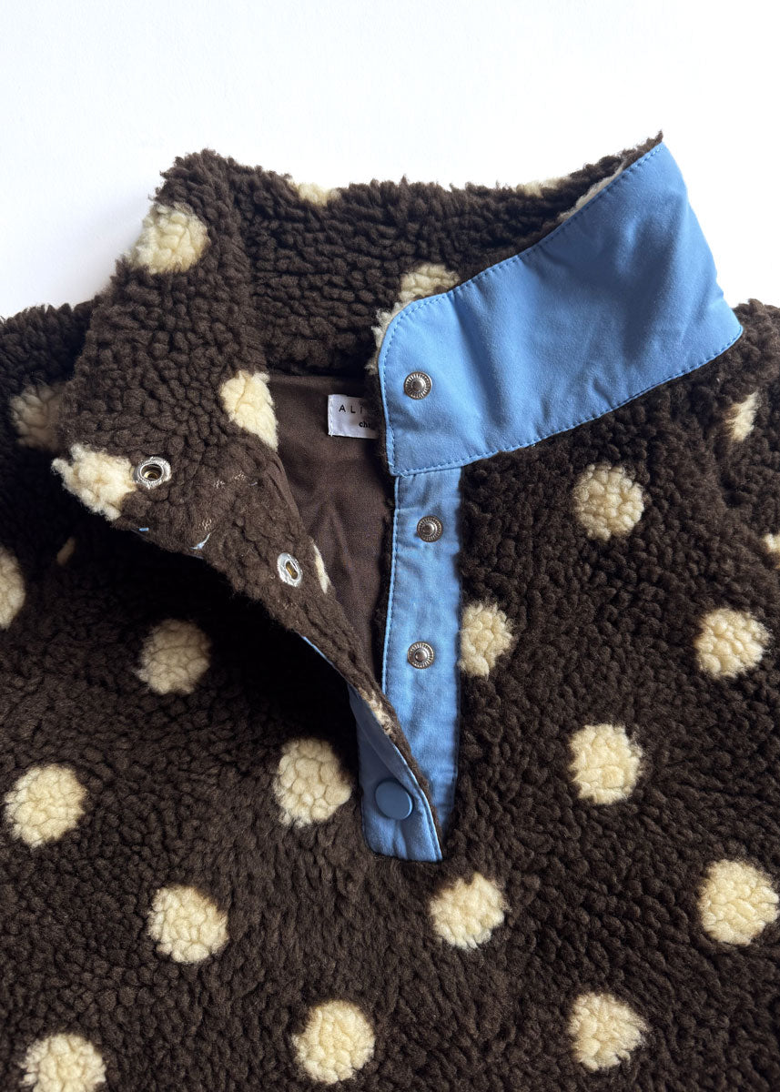 Alice Polka Dot Quarter Snap Fleece - Cocoa