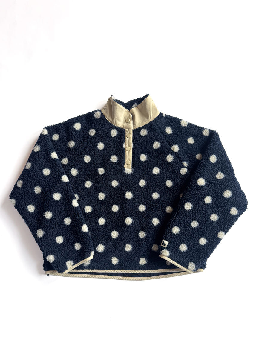 Alice Polka Dot Quarter Snap Fleece - Navy