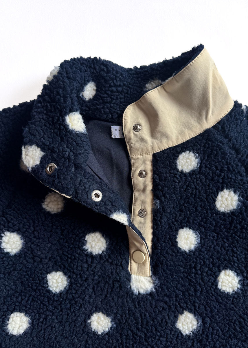 Alice Polka Dot Quarter Snap Fleece - Navy
