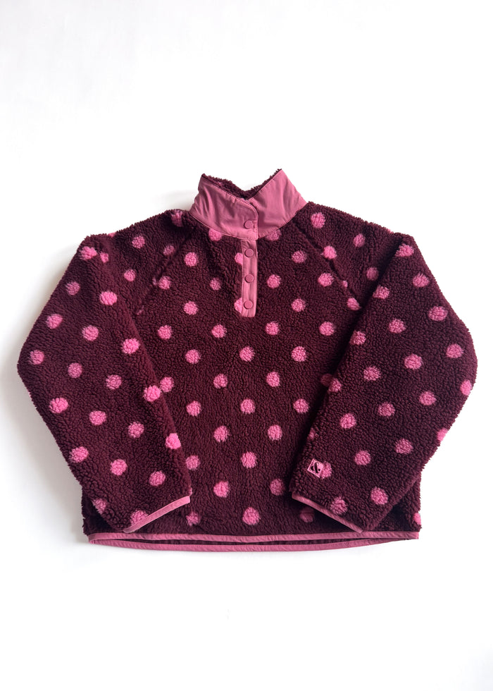 Alice Polka Dot Quarter Snap Fleece - Burgundy