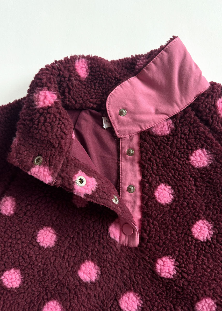 Alice Polka Dot Quarter Snap Fleece - Burgundy