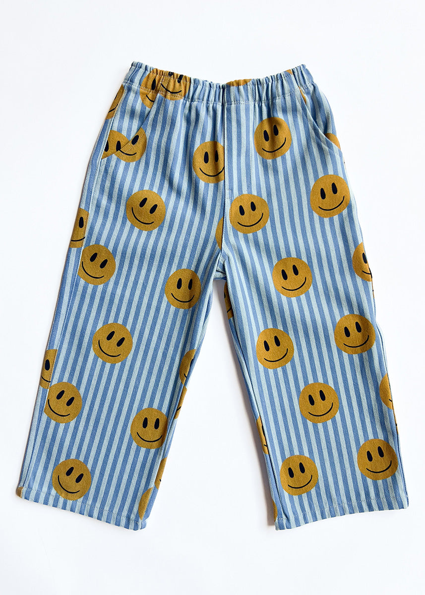 Striped Denim Smiley Pant