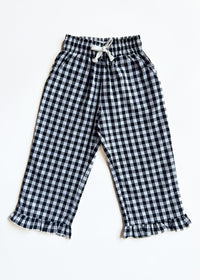 Gingham Ruffle Hem Pant - Black & White