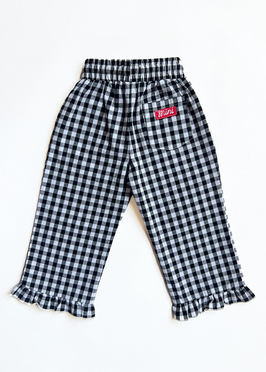 Gingham Ruffle Hem Pant - Black & White