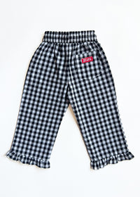 Gingham Ruffle Hem Pant - Black & White