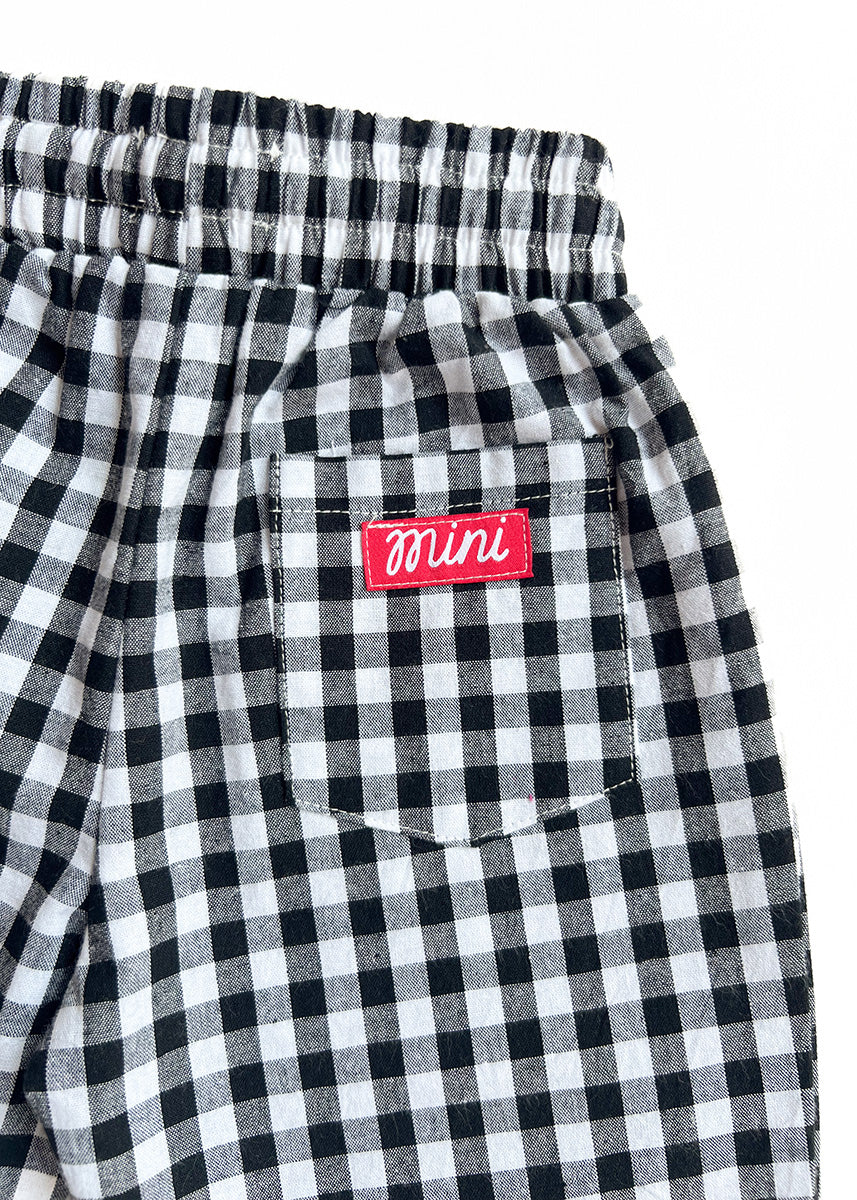 Gingham Ruffle Hem Pant - Black & White