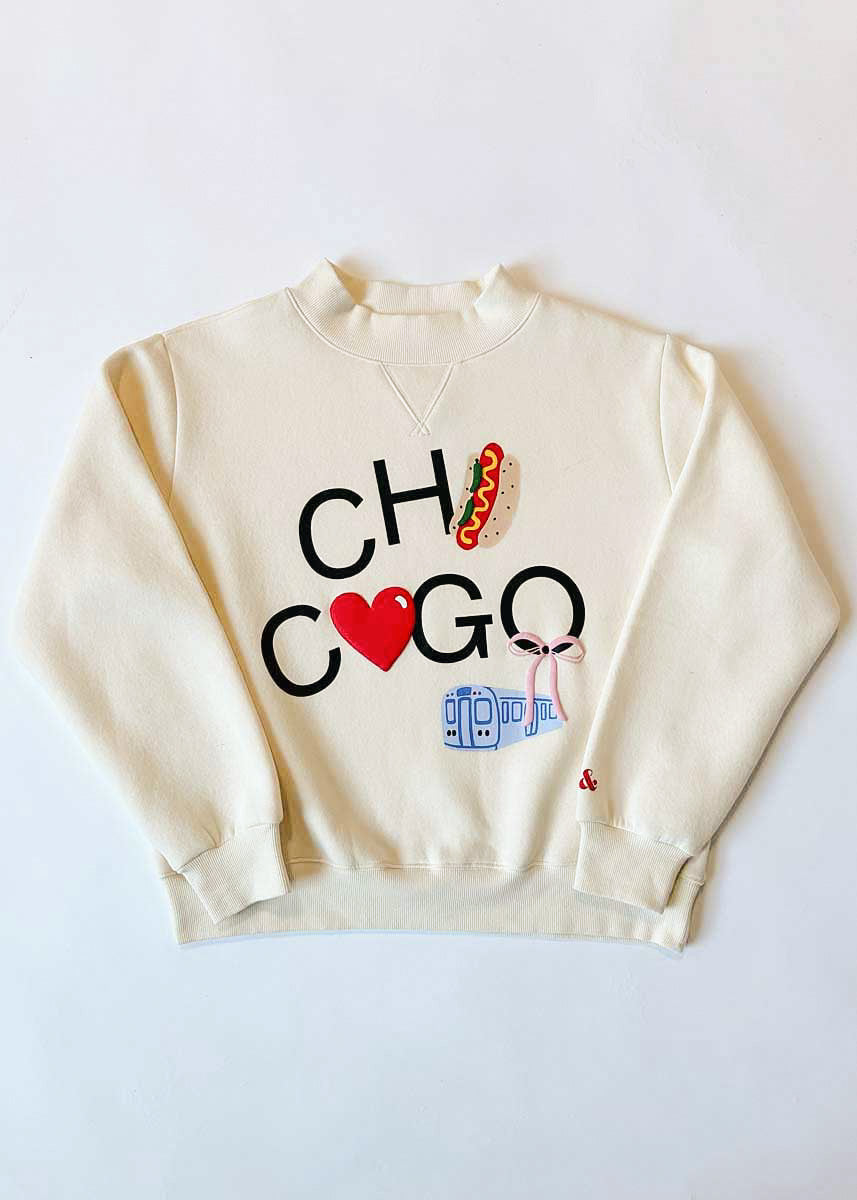Chicago Love Mock Neck Sweatshirt - Cream