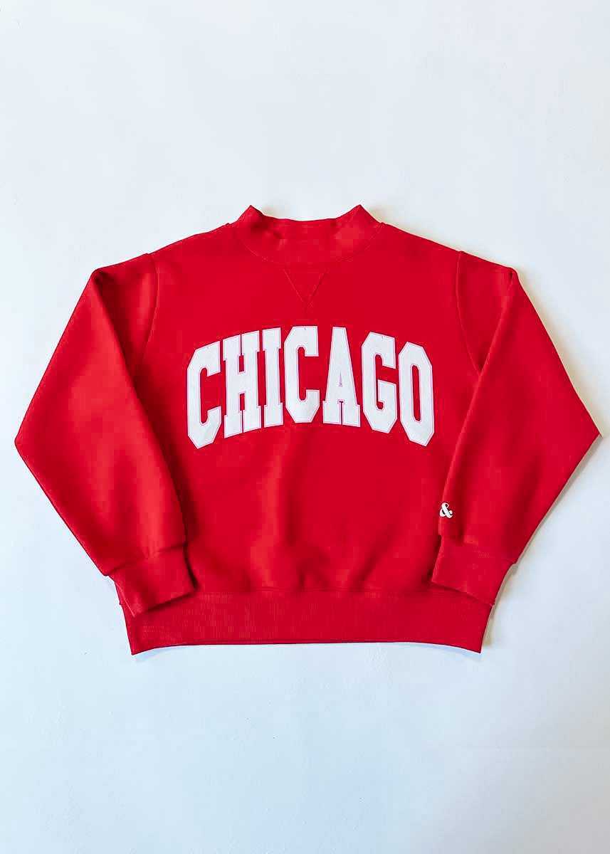 Chicago Mock Neck Sweatshirt - Red & Pink