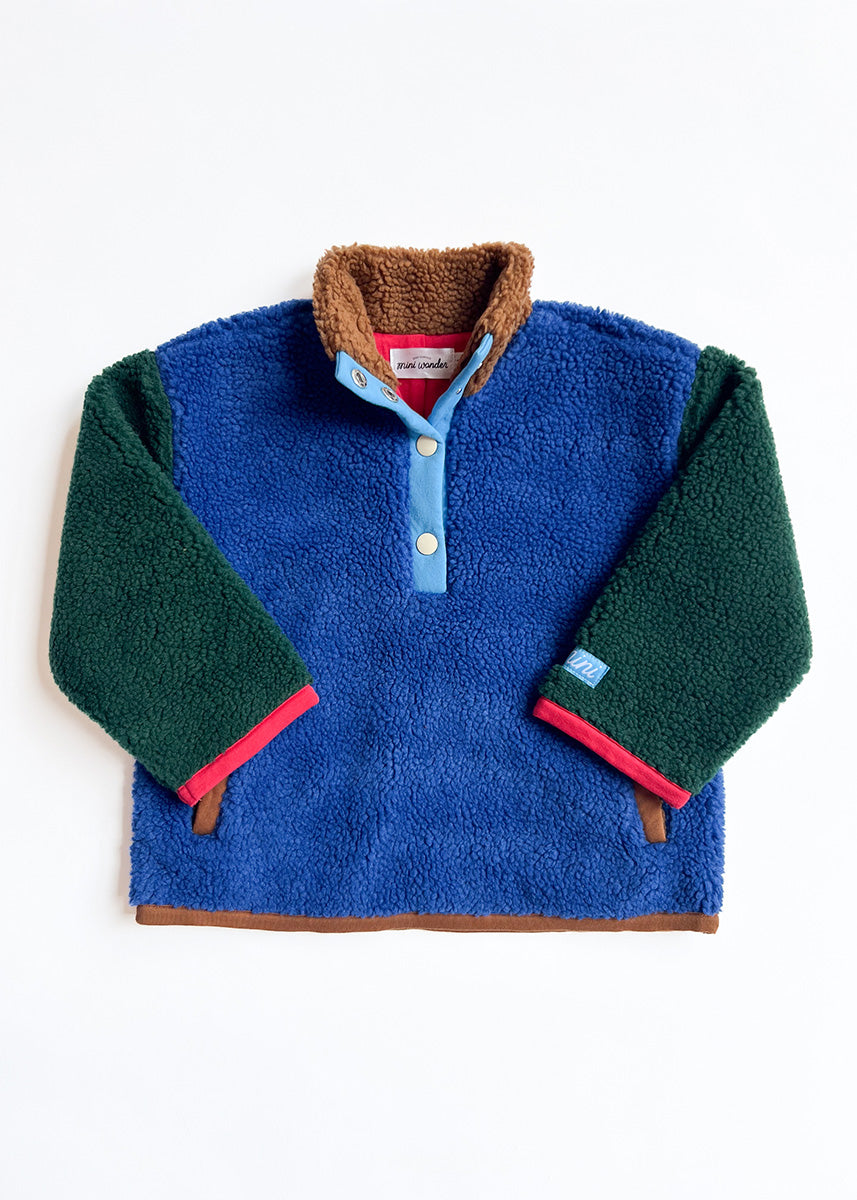 Color Block Fleece Pullover - Blue