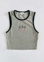 USA Rib Crop Tank Top - Heather Grey