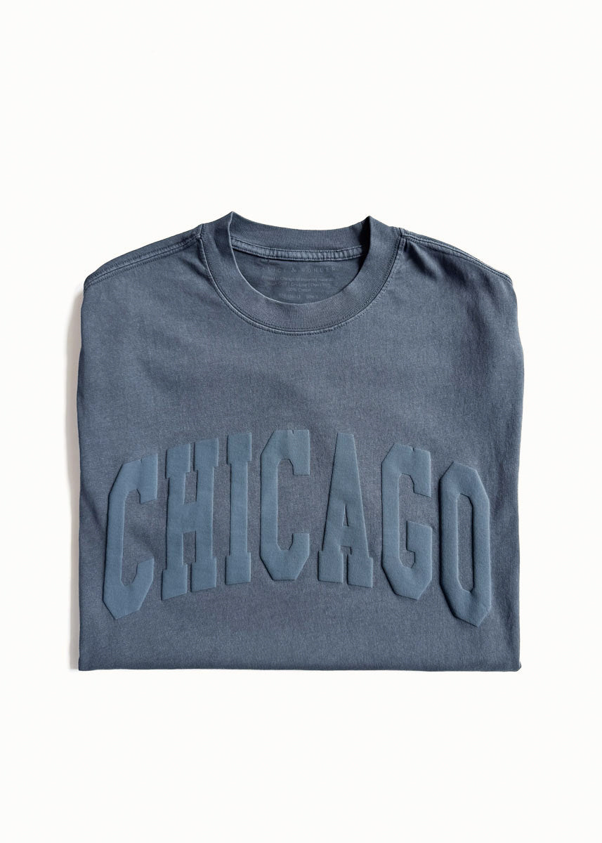 Chicago Collegiate Puff Unisex Tee - Washed Navy