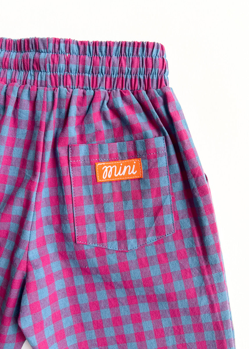 Gingham Ruffle Hem Pant - Pink & Blue