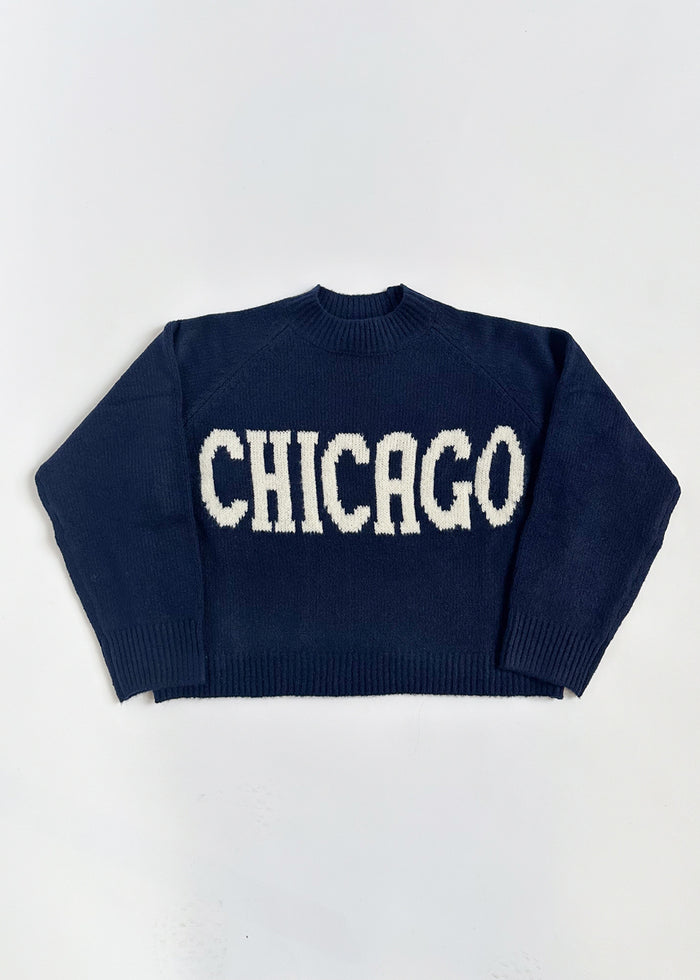 Chicago Crop Sweater - Navy & White