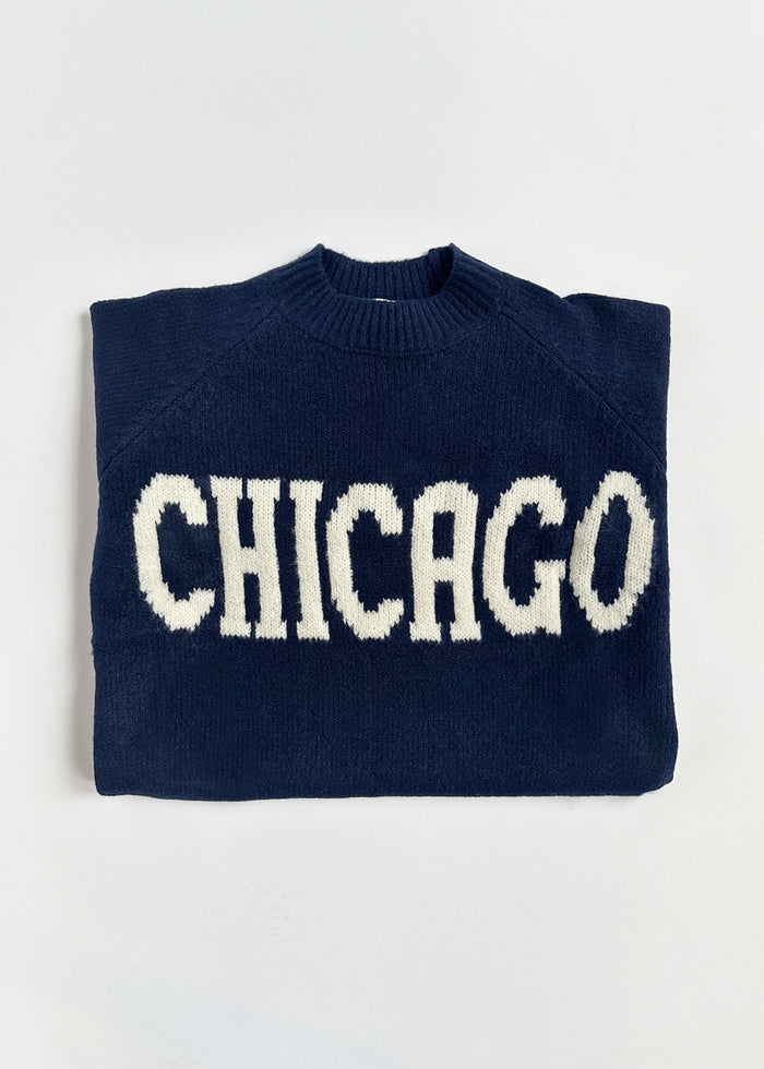 Chicago Crop Sweater - Navy & White
