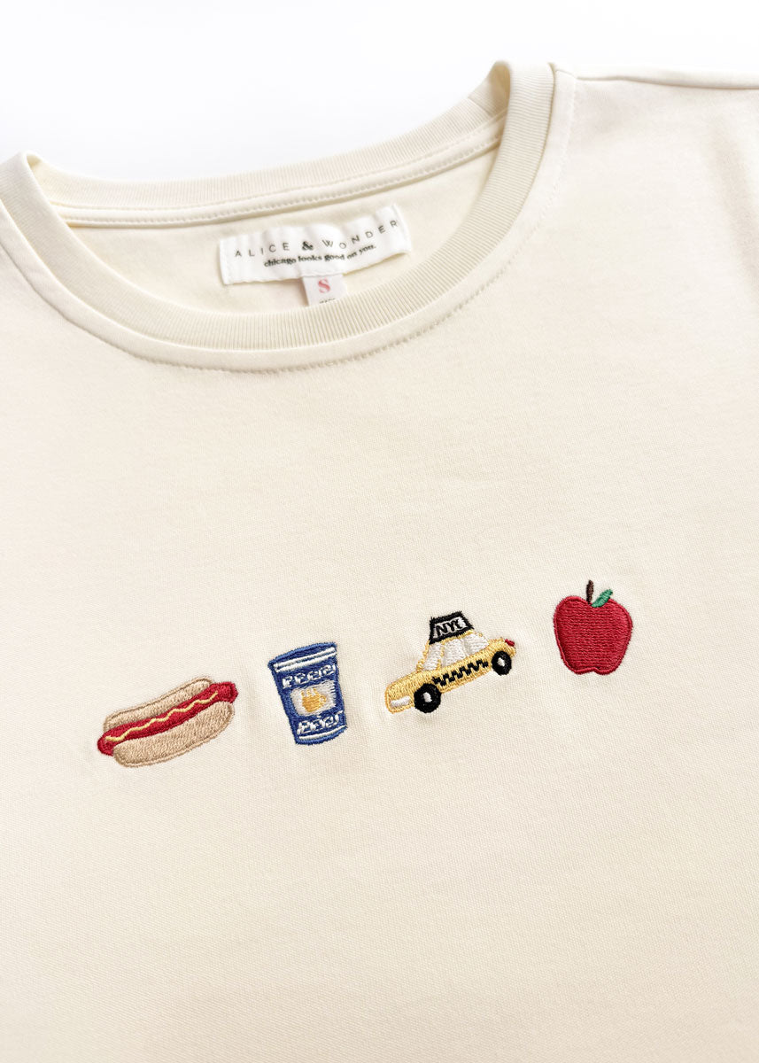 NYC Embroidered Icons Baby Tee - White