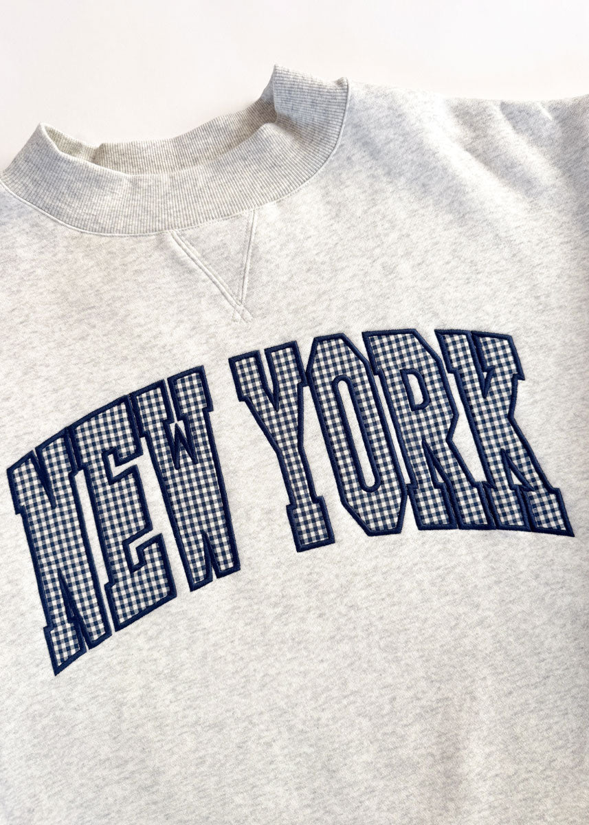 New York Collegiate Gingham Mock Neck Sweatshirt - Grey