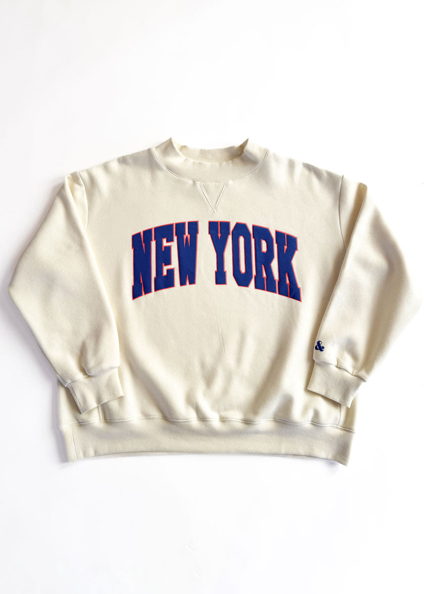 New York Collegiate Puff Mock Neck Sweatshirt - Blue & Orange