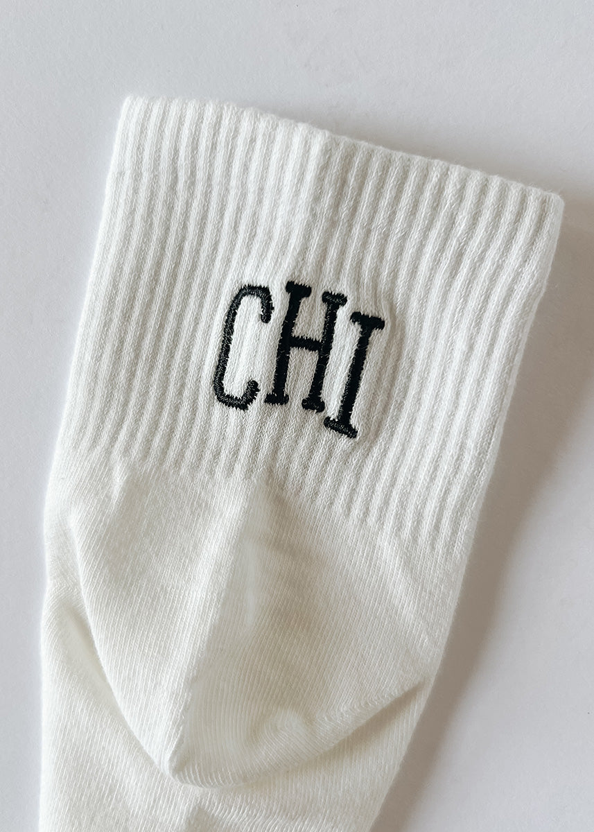 Chi Embroidered Crew Sock - Black
