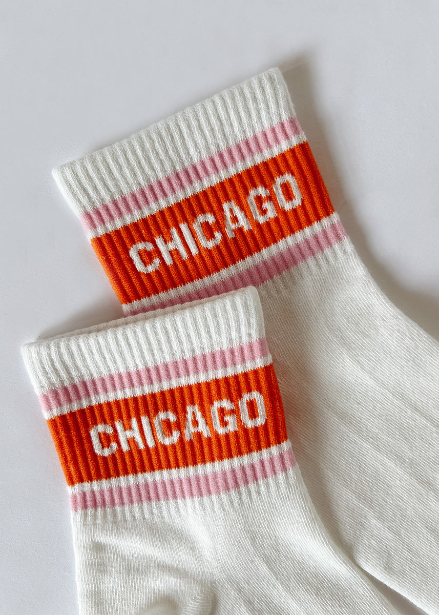 Chicago Triple Stripe Crew Sock - Orange/Pink