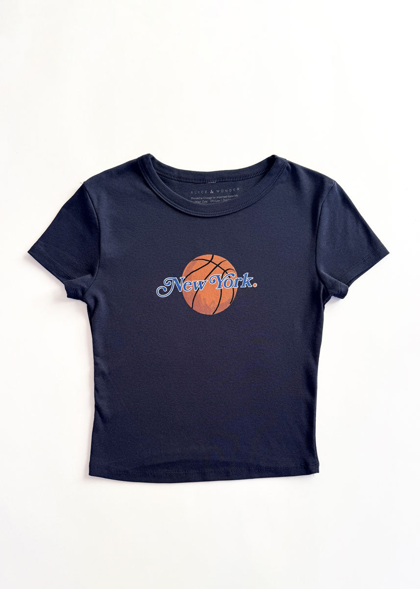 New York Basketball Baby Tee - Navy